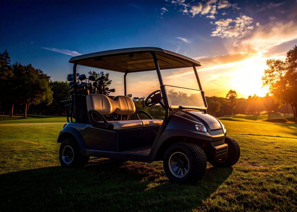 Firefly A Wide Angle Cinematic Shot From The Back Of A Golf Cart On A Golf Course At Golden H 566369 Scaled E1753081631551