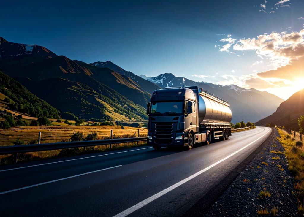 Firefly A Wide Angle Of A Gas Truck Driving On A Road In The Mountains At Golden Hour With Mo 294055 1 Scaled E1753081661360